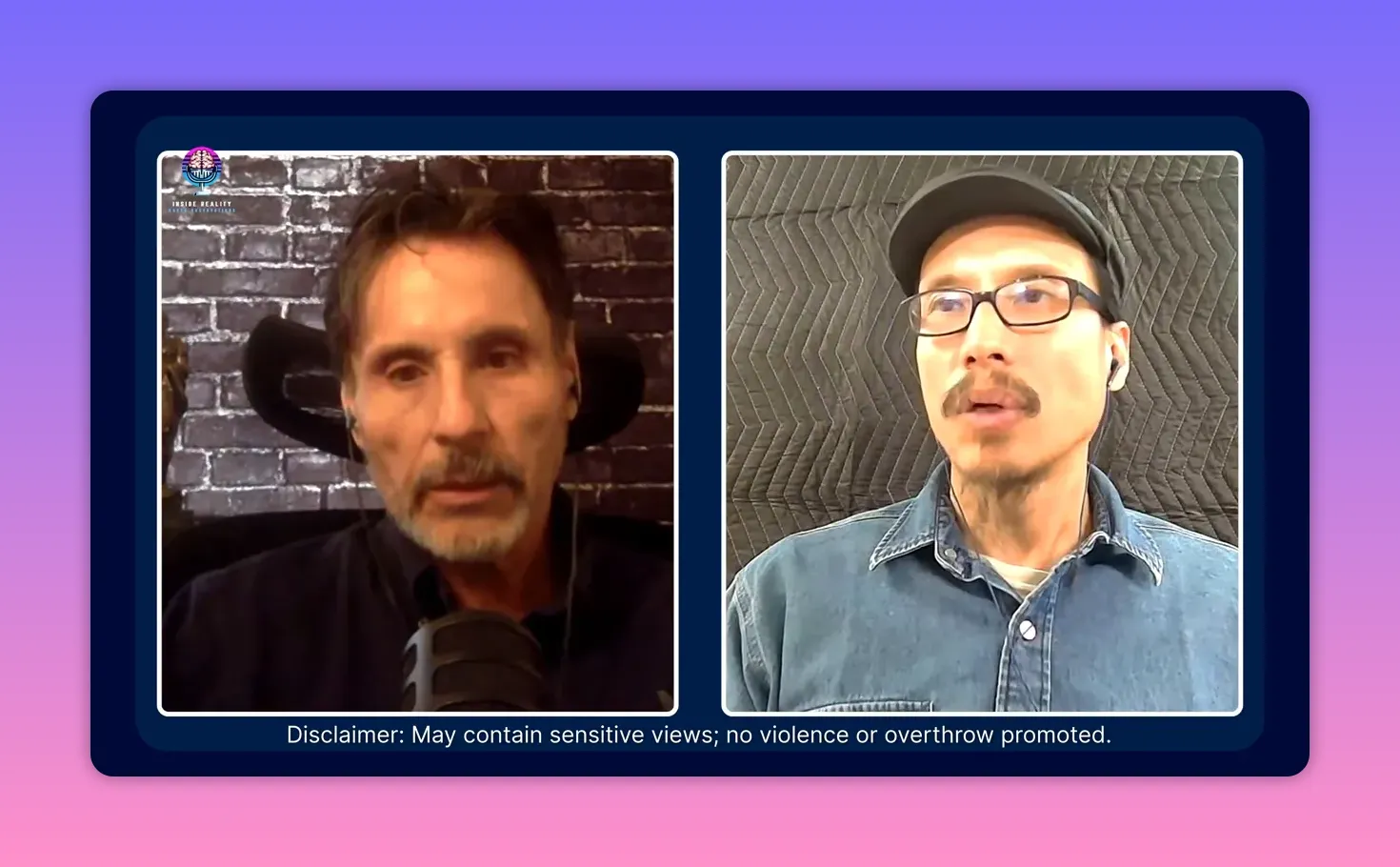 Clear split-screen video interview with two commentators, both well-lit and attentive.