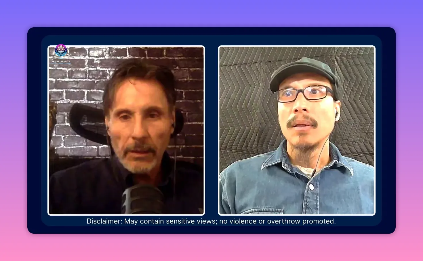 High-quality split-screen interview frame with two speakers, good lighting and sharp focus on both participants